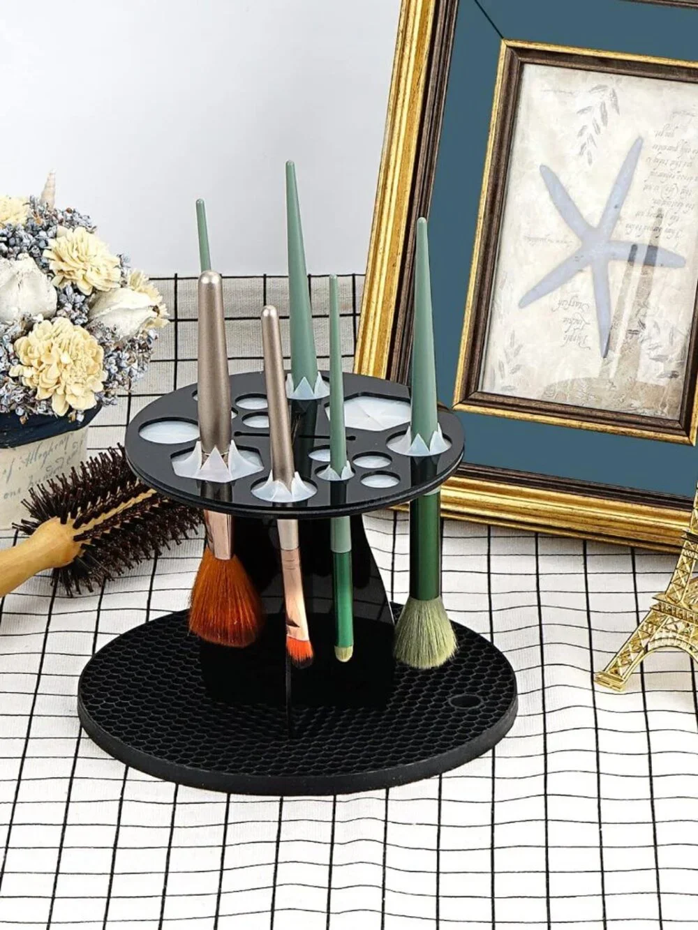 Makeup Brush Drying Rack with Mat – Detachable Acrylic Air Tree Tower Holder